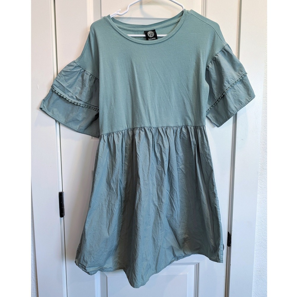 Bobeau Ruffle Sleeve Babydoll Dress Cotton Green